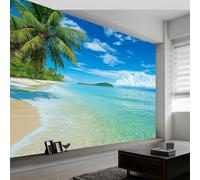 Générique Papier Peint Panoramique Photographie Paysage Plage Palmiers, Poster Fresque Murale Bleu, Poster Mural pour Salon, Chambre d’Enfants ou Restaurant, 200 x 140 cm (L x H) Décoration Fresque