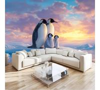Générique Papier Peint panoramique Pingouin Mignon Arctique Glacier 3D 350 x 256 cm, intissé XXL Moderne Décoration Murale Salon Chambre à Coucher Bureau Salle Enfants, Bleu