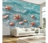 Générique Papier Peint Panoramique Plage de Rêve Vagues Bleu Tapisserie Murale Mural Pour Décoration Murale Vie Marine Étoile de Mer Papier Peint Chambre Enfant Stickers Cuisine 200x140cm(L x H)