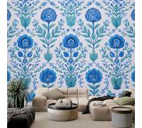 Générique Papier Peint Panoramique Plante Fleur Bleue Vigne, Art Tapisserie Murales Papier Peint Campagne Française Pour Fille, Garçon, Adult, Enfant Décoration Murale Chambre 300(L) x 210(H) cm