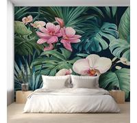 Générique Papier Peint Panoramique Plante Tropicale, Papier Peint Monstera Rose Fleurs 200 x 140 cm, Photo Décoration Murale, Papiers Peints Intissé Décoration Murale Salon Chambre EL&D57