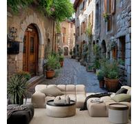 Générique Papier peint panoramique plantes architecture rue, photo mural moderne 350L x 256H cm - Papier peint décoration de maison contemporain pour salon, chambre, chambre des enfants, bureau