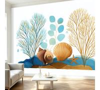Générique Papier Peint Panoramique Plantes Branches Conque 350x256 cm Décoration Murale Bord de mer, Tapisserie Murales Papier Peint Intissé pour Salon Chambre Poster Tableaux Photo Muraux