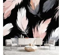 Générique Papier Peint Panoramique Plumes Noir, Papier Peint Moderne Abstrait Luxe, Fresque Murale Intissée Non Tissé Décoration Murale Salon Chambre Bureau 300 x 210 cm