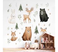 Générique Papier Peint Panoramique Poétique Aquarellee Animaux Forêt Ours Cerf, Poster Mural Géant Intissé, Décoration Murale pour Chambre Coiffeuse Décoration Salon Chambre d'Enfants 150 x 105 cm
