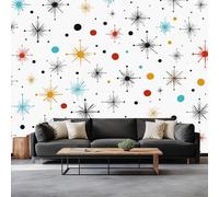 Générique Papier Peint Panoramique Pois Étoile Atomique 500 x 280 cm Fresque Murale, Mi-Siècle Rétro Intissé Murale Moderne - Pour Salon Chambre D'Enfants Restaurant Papier Peint Intissé