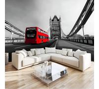 Générique Papier Peint Panoramique Pont Bus Rouge À Impériale, Papier Peint Intissé Style Photographie - Affiche Géante Decoration 200 x 140 cm pour Salon Chambre Chambre D'Enfant Décoration Murale