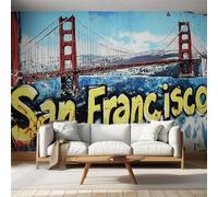 Générique Papier Peint Panoramique Pont San Francisco, Papier Peint Street Art Graffiti Fond pour Chambre wallpaper, Fresque Murale pour Salon Salle Deco Murale, 350x256cm D&O17