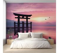 Générique Papier Peint Panoramique Porte Torii, Papier Peint Coucher de Soleil Japonais Fond pour Chambre Wallpaper, Fresque Murale pour Salon Salle Deco Murale, 350x256cm D&O117