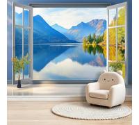 Générique Papier peint Panoramique pour Enfant 300 x 210 cm - Photo Murale Vue fenêtre 3D lac et montagnes - Revêtement Mural Décoratif - Décoration pour Salon, Chambre, Cuisine, Salle de Bain, Ado