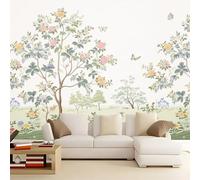 Générique Papier Peint Panoramique Prairie Onirique Fleurs Papillons, Photo Papier Peint 200 x 140 cm 3D Poster Geant Mural Pour Salon Chambre D'Enfant Fond De TV Restaurant Décoration Murale, Blanc