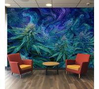 Générique Papier Peint Panoramique Psychédélique - Papier Peint Abstrait Cannabis Feuille - Deco Chambre Salon - Fresque Murale - Wallpaper - 366x254 cm A-520