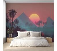 Générique Papier Peint Panoramique Pyramide Coucher de Soleil, Papier Peint Palmier Tropical Fond pour Chambre Wallpaper, Fresque Murale pour Salon Salle Deco Murale, 350x256cm D&O155