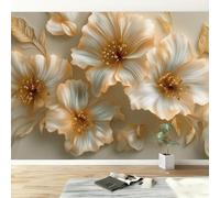 Générique Papier peint panoramique Raffiné 250L x 175H cm, Photo murale papier peint Plantes Fleurs Feuilles Rayures - Murale poster tableaux pour salon chambre à coucher maison décoration intérieure