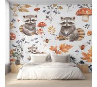Générique Papier Peint Panoramique Raton Laveur Dessin Animé, Papier Peint Champignon Feuille 400 x 280 cm, Photo Décoration Murale, Papiers Peints Intissé Décoration Murale Salon Chambre EL&D44