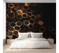 Générique Papier Peint Panoramique Rayon de Miel Noir et Or, Papier Peint Hexagone Géométrique Fond pour Chambre Wallpaper, Fresque Murale pour Salon Salle Deco Murale, 250x175cm D&O135