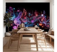 Générique Papier Peint Panoramique Rayures Notes De Musique 450(L) x 280(H) cm, Papier Peint intissé Fantaisie Tapisserie Poster Mural pour Salon Chambre Décoration Peinture Murale