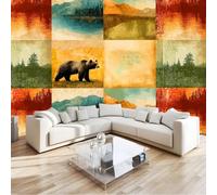 Générique Papier Peint Panoramique Rétro Animal Forêt Patchwork Décoration Murale Pour Chambre, Poster Géant Papier Peint Mural Intissé Multicolore 300 X 210 Cm Pour Salon Derrière Canapé Fond Tv
