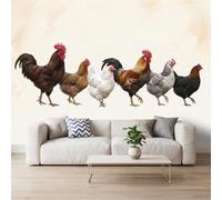 Générique Papier Peint Panoramique Rétro Animalier Minimaliste 400 x 280 cm | Intissé XXL Mural Décoration Murale Tapisserie Photo Salon Chambre - Papier Peint Trompe l'œil Effet 3D, Campagne Coq