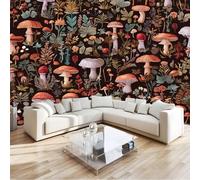 Générique Papier Peint Panoramique Rétro Forêt Champignon Plante Décoration Murale Pour Chambre, Poster Géant Papier Peint Mural Intissé Multicolore 350 X 256 Cm Pour Salon Derrière Canapé Fond Tv