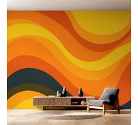 Générique Papier Peint Panoramique Rétro Groovy 350x256, Tapisserie Murales Papier Peint Rayure Abstrait 70s Décoration Murale Salon, Intissé Wallpaper W&99