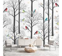Générique Papier Peint Panoramique Rétro Poster Mural, Arbres Oiseaux Papier Peint Intissé Salon Chambre d'Enfant Chambre Canapé TV Fond Décoration - 150 x 105 cm