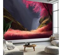 Générique Papier Peint Panoramique Rêveur Montagnes Cascade Fleurs Roses, Papier Peint Couleur claire pour Chambre wallpaper Fresque Murale pour Salon Salle D'Enfant Décoration Murale - 200 x 140cm