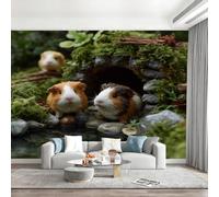 Générique Papier Peint Panoramique Rivière Dans La Jungle, Cochon D'Inde Poster Geant Mural Papier Peint Pour Salon Chambre D'Enfant Décoration Murale, Paysage Naturel Vert Murales 200x140cm(L x H)