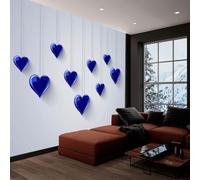 Générique Papier peint panoramique romantique bleu forme de cœur, photo mural moderne 250L x 175H cm - Papier peint décoration de maison minimalisme pour salon, chambre, chambre des enfants, bureau