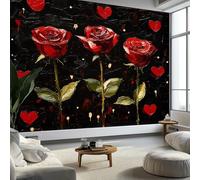 Générique Papier Peint Panoramique Romantisme 350L x 256H cm, Tapisserie Mural Décoration Salon - Papier Peint Design Moderne Fleurs Roses Cœurs pour Chambre Chambre d'Enfant Décoration Murale