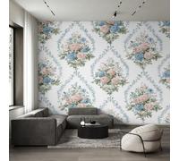 Générique Papier Peint Panoramique Rose Bleue Fleurs, Papier Peint Fleurs Champêtres Fond pour Chambre Wallpaper, Fresque Murale pour Salon Salle Deco Murale, 366x254cm D&O210