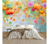 Générique Papier Peint Panoramique Rustique Feuilles D'Automne Citrouille Lianes Vert Sauge, Papier Peint Intissé 3D pour Chambre d'Enfant et Salon, Décoration Murale XXL 350 x 256 cm