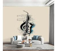 Générique Papier Peint Panoramique Saxophone Instrument Minimaliste Tapisserie Murale Mural Pour Décoration Murale Musique Beige Papier Peint Chambre Enfant Stickers Cuisine 250x175cm(L x H)