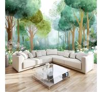 Générique Papier Peint Panoramique Scandinave Jungle Arbre Fleur Sauvage Forêt Vert, Papier Peint Intissé 3D pour Chambre d'Enfant et Salon, Décoration Murale XXL 200 x 140 cm