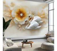 Générique Papier Peint Panoramique Sculpture 3D Fleurs Cygne 300 x 210 cm Photo Décoration Murale, Papier Peint Mural Pour Salon Adulte Chambre d'enfants Fond Tv - Beige Mural