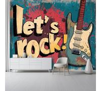 Générique Papier Peint Panoramique Shabby Chic - 3D Poster Papier Peint Intissé avec Rétro Guitare Électrique Rock Estampado, 200 x 140 cm Mural pour Chambre Salon Bureau Décoration