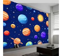 Générique Papier peint panoramique soleil étoile univers, papier peint intissé style cartoon pour chambre salon salle à manger décoration murale - Fond d'écran photo Moderne art mural 500L x 280H cm