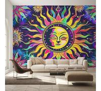 Générique Papier Peint Panoramique Soleil Psychédélique, Papier Peint Astrologie Céleste pour Chambre, Décoration Murale pour Salon, 300 x 250 cm (L x H) Poster Mural & Wallpaper K-MZ&10