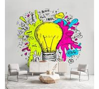 Générique Papier Peint Panoramique Street Graffiti Pop Art Poster Mural, Ampoule Éclaboussures de Peinture Papier Peint Intissé Salon Chambre d'Enfant Chambre Canapé TV Fond Décoration - 250 x 175 cm