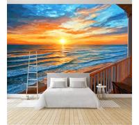Générique Papier Peint Panoramique Style Balnéaire Coucher Soleil Océan Crépuscule Bleu, Poster Mural Géant Intissé, Tapisserie pour Décoration Salon et Chambre d'Enfants 250 x 175 cm