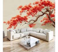 Générique Papier Peint Panoramique Style Chinois Fleurs Prunier Branches Gris Foncé, Papier Peint Intissé 3D pour Chambre d'Enfant et Salon, Décoration Murale XXL 200 x 140 cm
