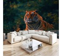 Générique Papier Peint Panoramique Surréaliste Forêt Animaux Tigre Décoration Murale Pour Chambre, Poster Géant Papier Peint Mural Intissé Vert 350 X 256 Cm Pour Salon Derrière Canapé Fond Tv