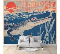 Générique Papier Peint Panoramique Tableau Crocodile De Style Japonais 400x280 cm Papier Peint Intissé Mural, Poster Geant Mural 3D, pour Salon Chambre d'enfants restaurant Décoration Murale
