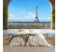 Générique Papier Peint Panoramique Tapisserie Intissé Murales Paysage Urbain Paris, Papier Peint Enfant pour Salon Chambre Décoration, Poster Mural 200x140 cm Chambre Enfant, Bleu