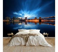 Générique Papier Peint Panoramique Tapisserie Intissé Murales Ville New York Pont De Brooklyn, Papier Peint Enfant pour Salon Chambre Décoration, Poster Mural 400x280 cm Chambre Enfant, Bleu