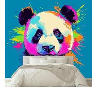 Générique Papier Peint Panoramique Tapisserie Intissée Murales Animaux Tête de Panda Graffiti 200 x 140 cm, Bleu Papier Peint Enfant Salon Chambre Mur de Fond Tv Décoration Moderne Murale
