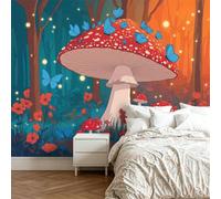Générique Papier Peint Panoramique Tapisserie Intissée Murales Champignons Magiques Papillons Conte de Fées 400 x 280 cm, Forêt Fantastique Papier Peint Enfant Salon Chambre Mur de Fond Tv Décoration