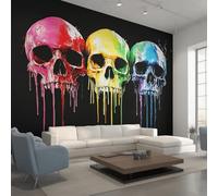 Générique Papier Peint Panoramique Tête de Mort 200x140, Tapisserie Murales Papier Peint Gothique Peinture a l'Huile Squelette Décoration Murale Salon, Intissé Wallpaper W44