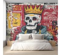 Générique Papier Peint Panoramique Tête de Mort Graffiti, Papier Peint Squelette Street Art Fond pour Chambre Wallpaper, Fresque Murale pour Salon Salle Deco Murale, 450x315cm D&O159