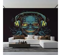Générique Papier Peint Panoramique Tête de Mort Musical, Papier Peint Crâne Monté sur la Tête 350 x 250 cm, Photo Décoration Murale, Papiers Peints Intissé Décoration Murale Salon Chambre EL&D59